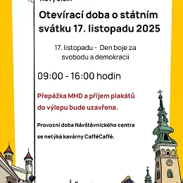 Otevírací doba o státním  svátku 17. listopadu 2025